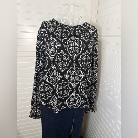 LOFT Black and White Ornate Blouse - Picture 8 of 11